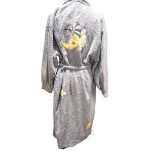 Vintage 90's Y2K Sleepy MOON STARS CHENILLE Womens Bathrobe Robe Cozy Retro Blue